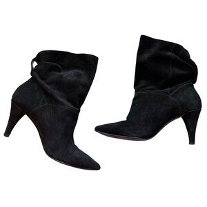 Michael Kors Black Ankle Boots Carey Suede Slouchy Pointed Toe Logo Size 9